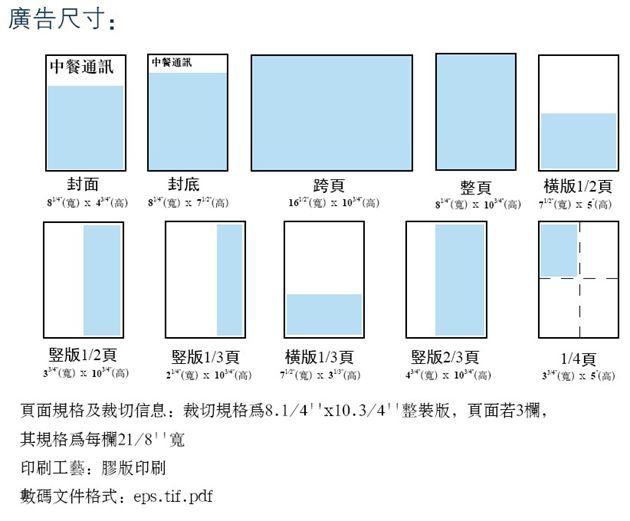 国际版《中餐通讯》广告尺寸